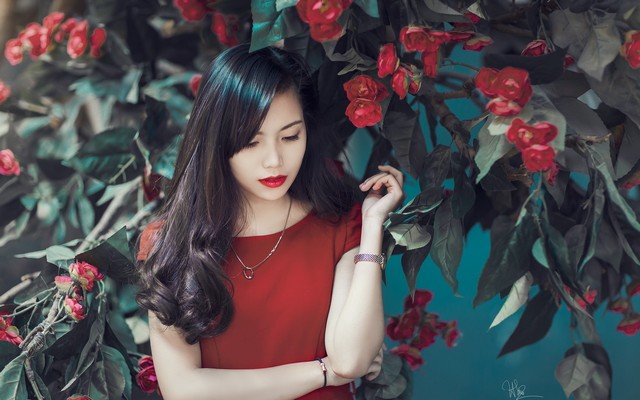 1920x1200 pix. Wallpaper girl, model, asian, flowers