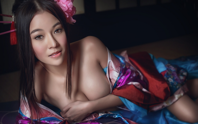 2048x1365 pix. Wallpaper holding boobs, asian, tits, kimono, brunette
