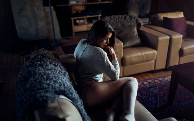 2048x1365 pix. Wallpaper socks, panties, couch, closed eyes, ass, tanned, brunette