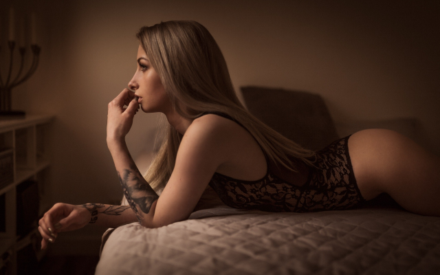 2046x1364 pix. Wallpaper black lingerie, tattoo, ass, in bed, tanned, sexy
