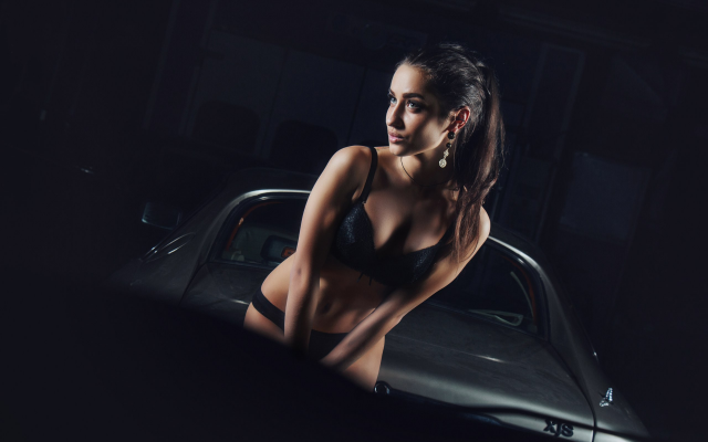 2560x1707 pix. Wallpaper car, black lingerie, portrait, sexy, black hair