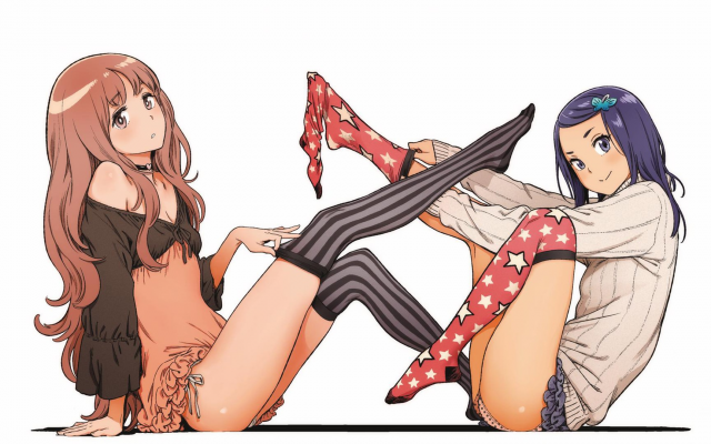 1920x1080 pix. Wallpaper anime girls, legs, knee-highs, sitting, anime