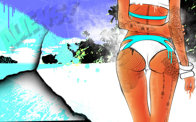 3200x1800 pix. Wallpaper ass, sexy ass, bikini, art, digital art, artwork