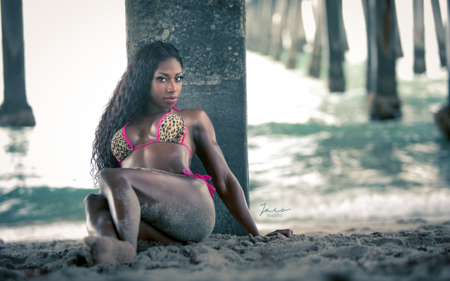 1920x1280 pix. Wallpaper sand covered, bikini, model, sea, pier, beach, exotic