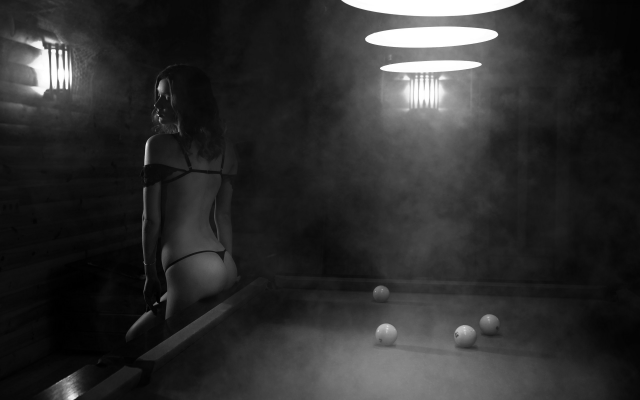2560x1709 pix. Wallpaper monochrome, ass, back, black lingerie, smoke, pool table