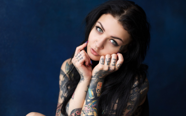 2560x1706 pix. Wallpaper tattoo, portrait, piercing, nose rings, black hair, pierced nose