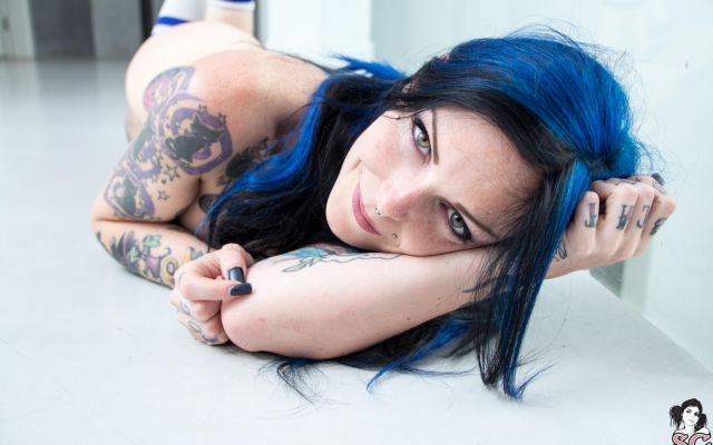 5184x3456 pix. Wallpaper riae suicide, piercing, suicide girls, tattoo, blue hair
