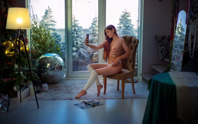 2000x1333 pix. Wallpaper model, women, tits, nipples, sitting, barefoot, white panties, panties, selie