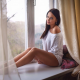 Angelina Petrova, window, legs, brunette, window wallpaper