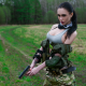 polina alekseevna, outdoors, camouflage, black hair, gun, tattoo, boobs, nipples wallpaper