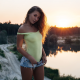 sunset, jeans shorts, lake, tanned, short shorts, see-through, sexy wallpaper