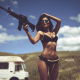 anna gabo cevallos, sunglasses, belly, pierced navel, women with guns, gun, hips, car wallpaper