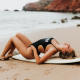 surfing, one-piece swimsuit, surfboard, sea, closed eyes, outdoors, sexy wallpaper