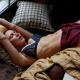 stefania Iodkovskaya, in bed, blue bra, closed eyes, armpits, lingerie wallpaper
