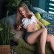 in bed, belly, plants, legs, jeans shorts, sexy navel wallpaper
