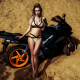 motorcycle, tanned, outdoors, belly, bikinim bike, beach, sand, legs wallpaper