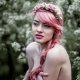 model, face, flowers in hair, portrait, pink hair wallpaper