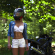 helmet, blonde, tanned, denim, outdoors, belly, jeans shorts, white bra, motorcycle, bike wallpaper