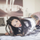 marythunder, model, suicide girls, tattoo, panties, black hair, stockings, doggy, in bed wallpaper