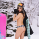 model, brunette, outdoors, snow, goggles, hat, gloves, topless, ass, panties, snowboard wallpaper