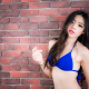 asian, model, brunette, hoop earrings, bikini top, blue bikini wallpaper