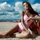 anya sakharova, any sakharova, tanned, sand, tattoo, pink swimsuit, beach wallpaper