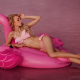 model, blonde, floater, lagoon, water, bikini, skinny, legs, pink bikini, pink swimsuit wallpaper