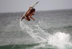 blonde, water, bikini, surfing, waves, board wallpaper
