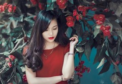 girl, model, asian, flowers wallpaper
