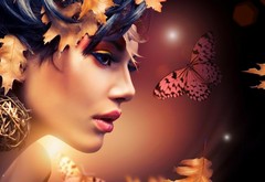 girl, model, leaf, autumn wallpaper
