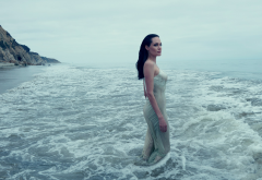 angelina jolie, outdoors, actress, wet dress, beach, transparent, sea wallpaper