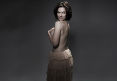 hayley atwell, topless, strategic covering, back, holding boobs, model, dress, brunette, actress wallpaper