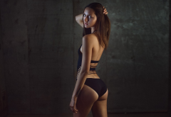 ass, looking back, model, swimsuit, brunette wallpaper