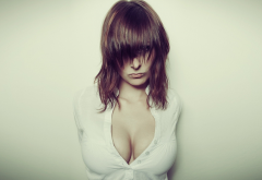 boobs, face, model, brunette, big tits, blouse wallpaper