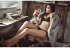 koko rosjares, asian, model, thailand, black lingerie, wine wallpaper