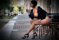 sexy, legs, boobs, tits, public, smoking, cigarette wallpaper
