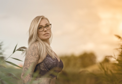 blonde, glasses, bra, tattoo, outdoors, hot wallpaper