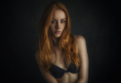 portrait, redhead, black bra, cute wallpaper