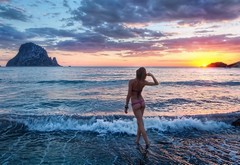 lingerie, girl, legs, sea, sunset, sexy wallpaper