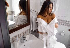 daria shy, bathroom, boobs, mirror, reflection, tanned wallpaper