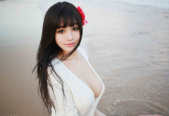 xiuren, model, brunette, big boobs, natural boobs, beach, asian, sexy, sweet wallpaper