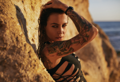 tattoo, sea, wet, swimsuit, tanned wallpaper