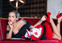 valeriya, suicide girls, tattoo, blonde, high heels, red heels wallpaper