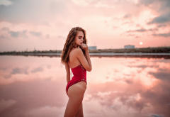 model, outdoors, sky, reflection, ass, swimsuit, sexy wallpaper