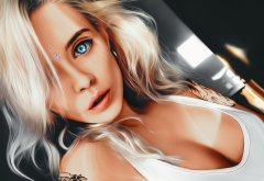 women, portrait, blue eyes, boobs, tattoo, sexy wallpaper