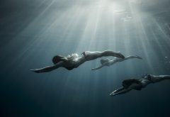 underwater, swimming, diving, bikini wallpaper
