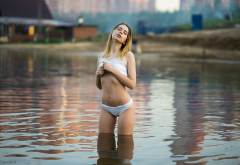 river, ass, blonde, white panties, outdoors, panties, lingerie wallpaper