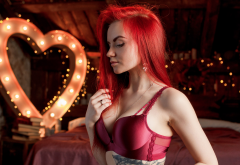 redhead, portrait, tattoo, lingerie, bra, sexy wallpaper