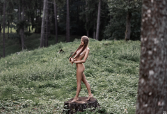 naked, ass, tits, long hair, trees, forest, legs, long hair wallpaper