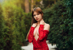 red dress, portrait, boobs, tits wallpaper